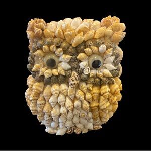 Vintage Owl Figurine Shelf Sitter Made Of Tiny Sea Shells